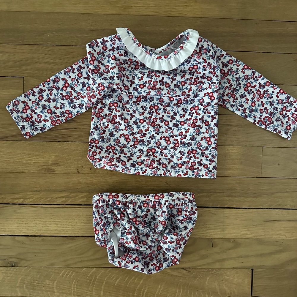 Janie and Jack Floral Kids Swim Bikini - Red and White